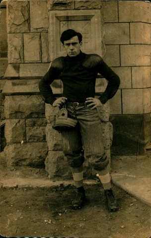 Sox Harrison in football gear at Niagara University, 1905