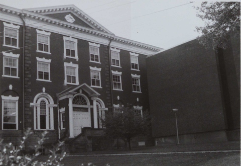 Front shot of Dixon Hall with Duda World Cultures Building (1970s? or 1980s?)