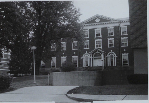 Front view of Dixon Hall with corner of Duda World Cultures Building
