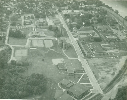 Aerial shot of campus mid-1970s