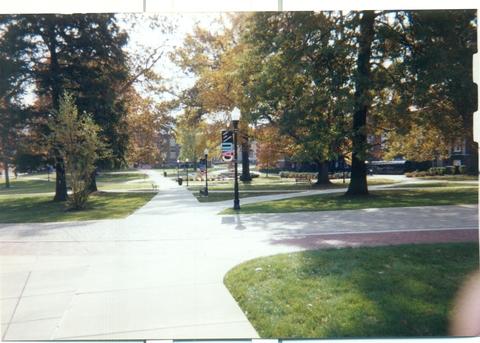 Campus quad with CalU banners