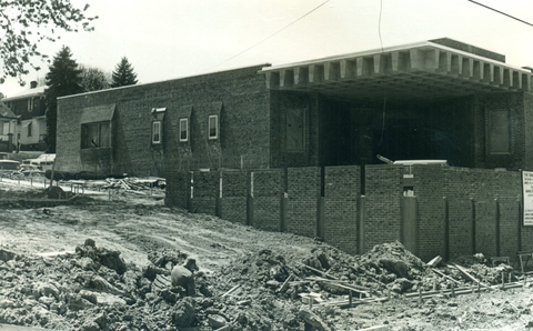 Azorsky construction front of building and sidewalk framing