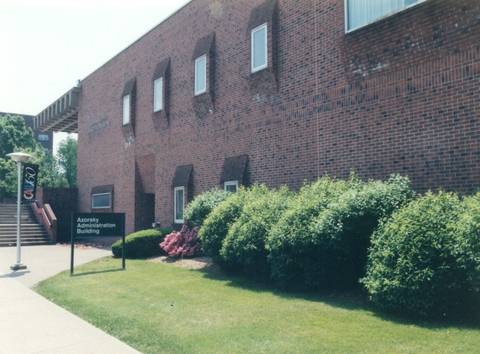 Azorsky Administration Building with CalU banner