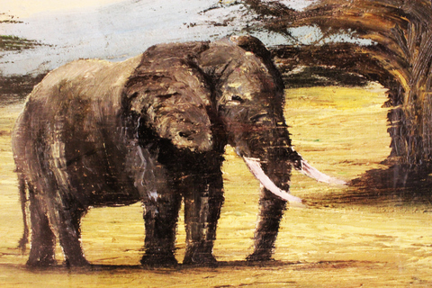 18x14 Oil on canvas matted and framed elephant - close-up