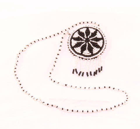 White and black beaded pendant necklace