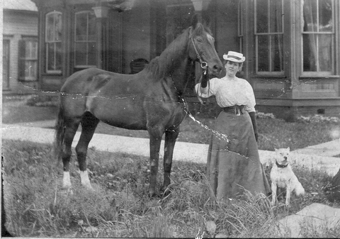 Leana A. Gillaspie with horse, ca. 1900