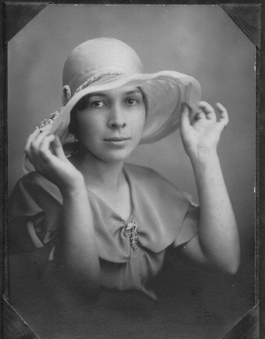 Carrie Goodell with hat, ca. 1925-1930