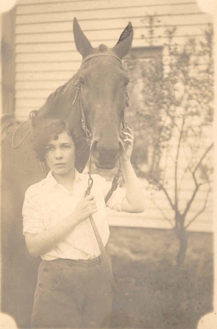 Carrie Goodell with horse, ca. 1920