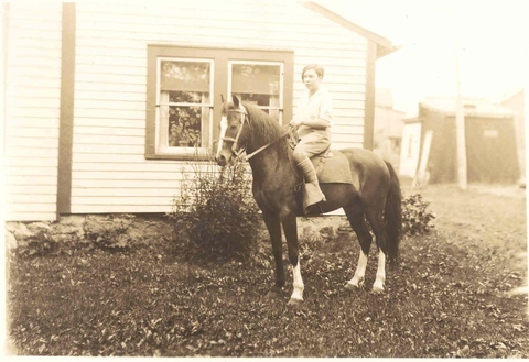 Carrie Goodell on horse, ca. 1920