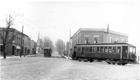 Street car on siding by old post office