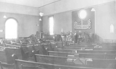 Exterior of present Lutheran Church in 1900/interior view (2)