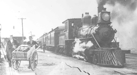 Erie RR depot in Cambridge Springs about 1905 - train heading east