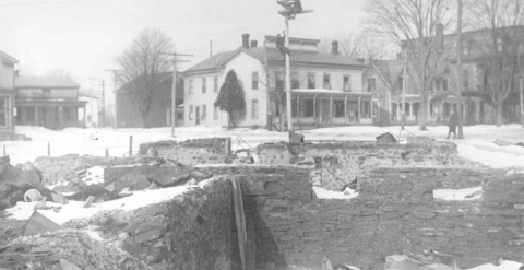 Ruins of Post Office Bartley's store &drug store after fire in 1909