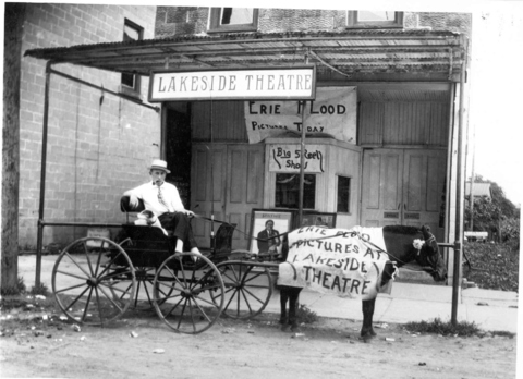 Lakeside Theater showing Erie flood in 1913 - Carl Doolittle in cart