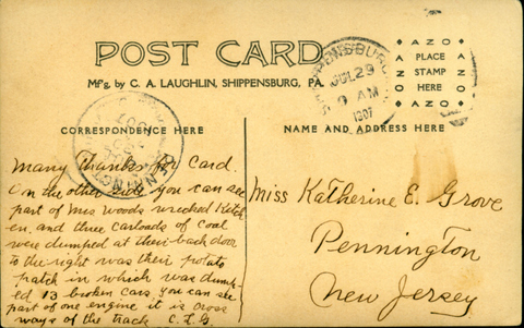 #547 P.&R. Wreck at C.V. Water Tower (verso)