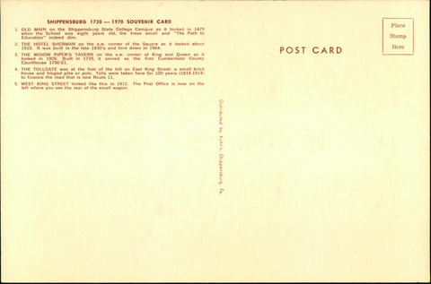 Shippensburg 1730-1970 Souvenir Card (verso)
