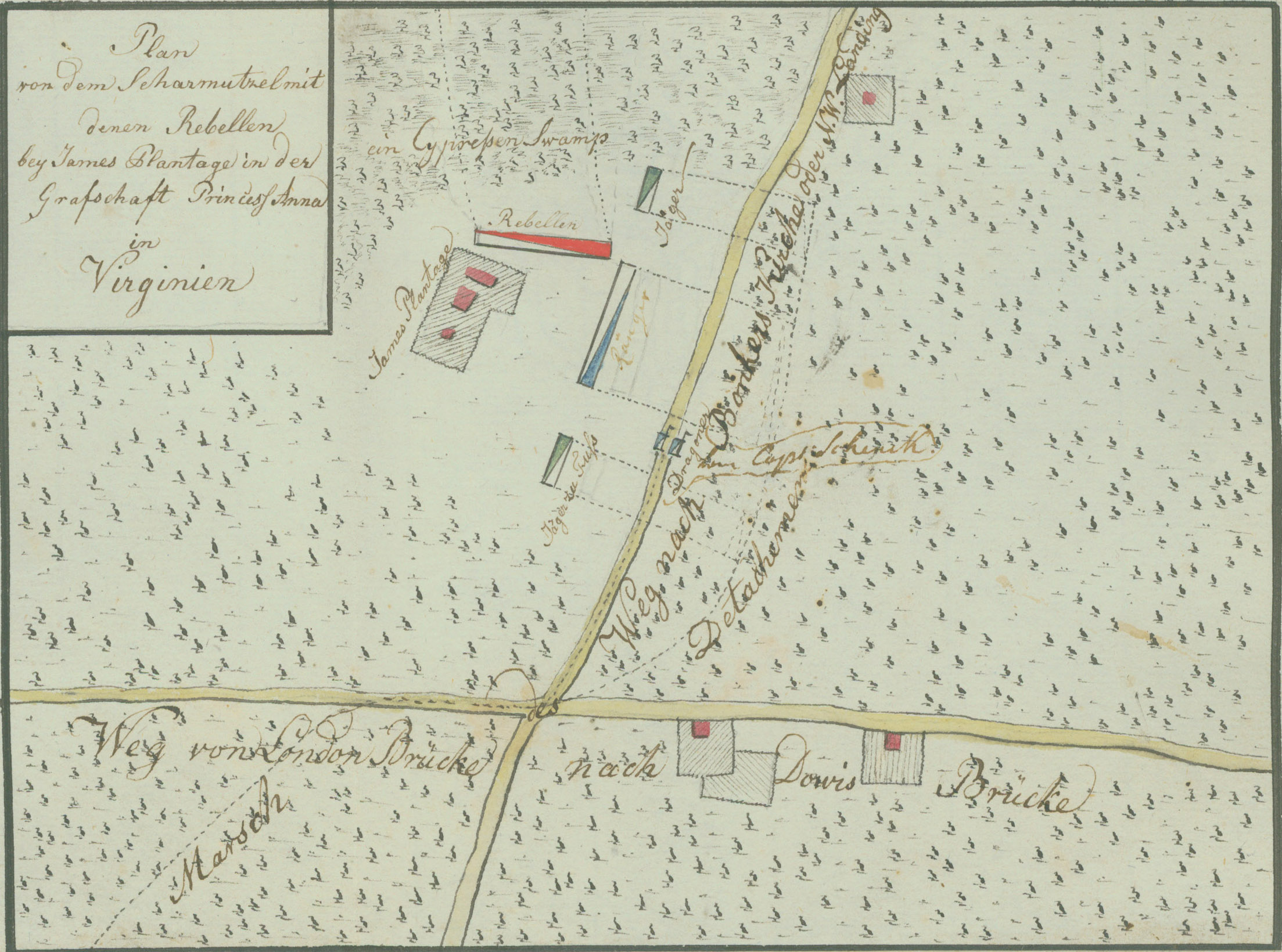 P283 - Plan of the skirmish with the rebels at James's Plantation in Princess Anne County in Virgini