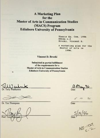 A marketing plan for the Master of Arts in Communication Studies (MACS) program Edinboro University 