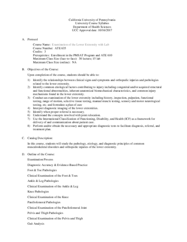 ATE 635 : Examination of the Lower Extremity with Lab