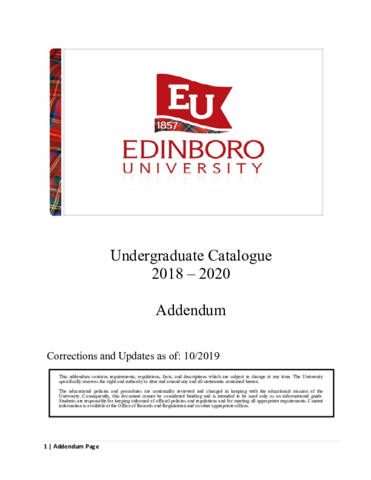 2018-2020, Catalog Undergraduate Addendum