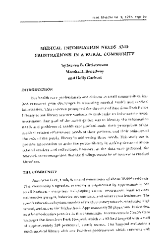 Medical Information Needs and Frustrations in a Rural Community