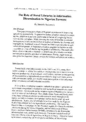 The Role of Rural Libraries in Information Dissemination to Nigerian Farmers