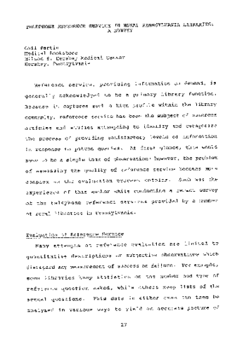 Telephone Reference Service in Rural Pennsylvania Libraries: A Survey