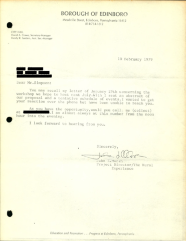 Letter from John Marsh to Milt Simpson, 02/10/1979