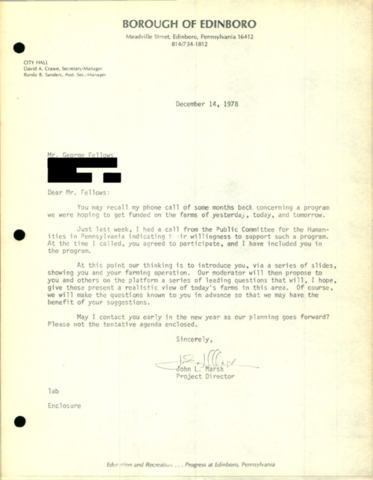 Letter from John Marsh to George Fellows, 12/14/1978