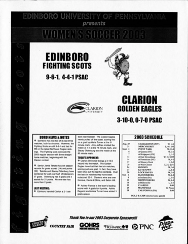 2003, Edinboro Women's Soccer vs. Clarion