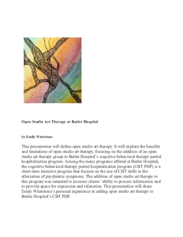 Presentation of Inclusion of open studio art therapy at Butler Hospital