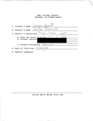 Evenoski, Walter Interview Transcript
