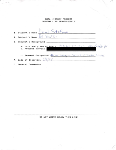 Shaffer, Fred Interview Transcript
