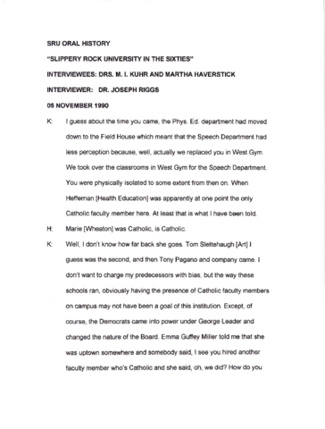 Kuhr, Irv and Martha Haverstick Interview Transcript