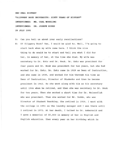 Woodling, Carl Interview Transcript