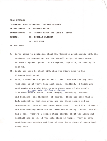 Wright, Russell Interview Transcript