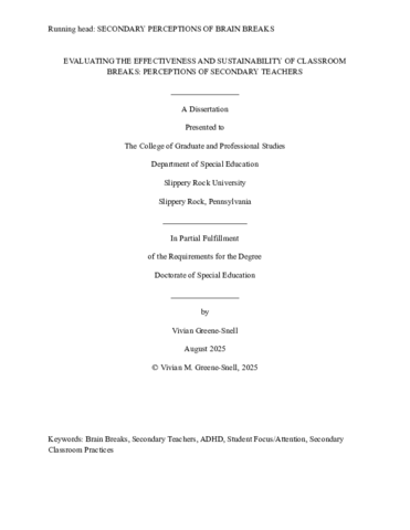EVALUATING THE EFFECTIVENESS AND SUSTAINABILITY OF CLASSROOM BREAKS: PERCEPTIONS OF SECONDARY TEACHE