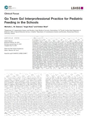 Go Team Go! Interprofessional Practice for Pediatric Feeding in School.