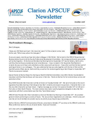 2018-10 Clarion APSCUF Newsletter