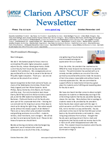2016-10 - 2016-11 Clarion APSCUF Newsletter