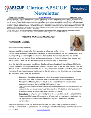 2022-09 Clarion APSCUF Newsletter