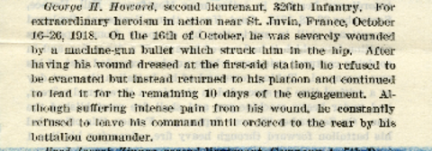 Clipping from Listing of Distinguished Service Cross Honorees Regarding George Howard's Military Ser